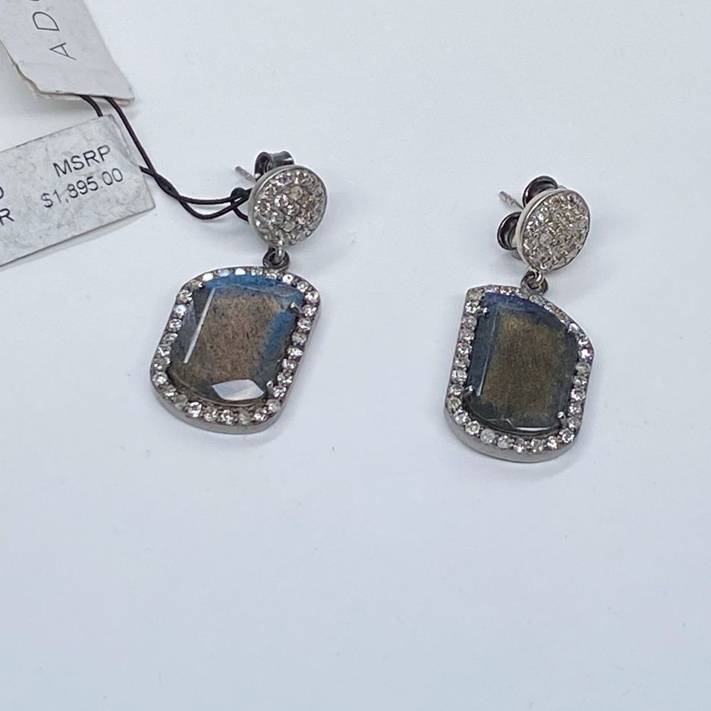 Adornia Fine Black Rhodium Sterling Silver Labradorite Diamond Drop Earrings - Picture 4 of 15